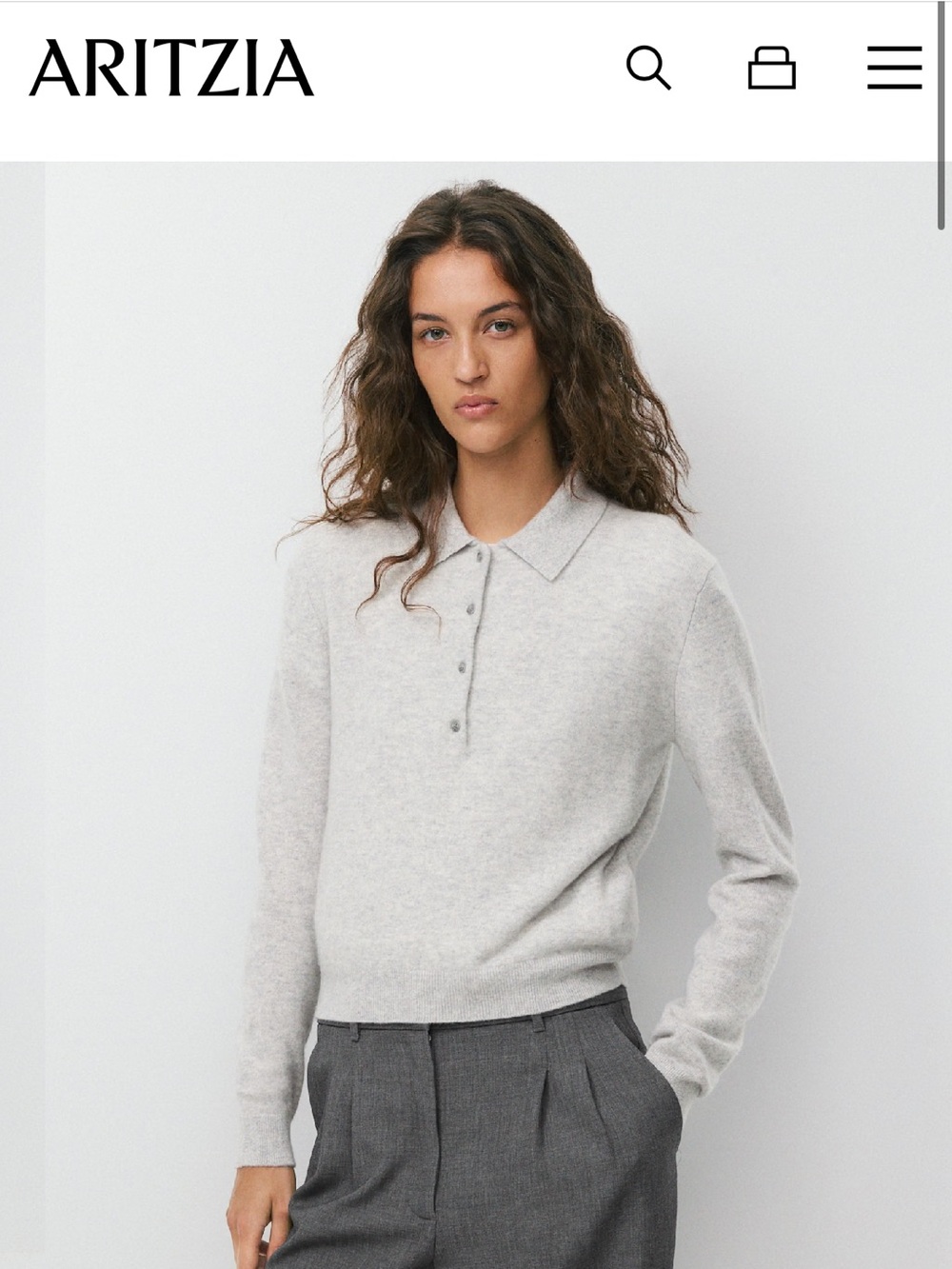 Aritzia dark Gray Polo Collar Cashmere Blend Sweater